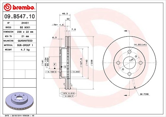 Brembo Bremsscheibe [Hersteller-Nr. 09.B547.10] für Toyota