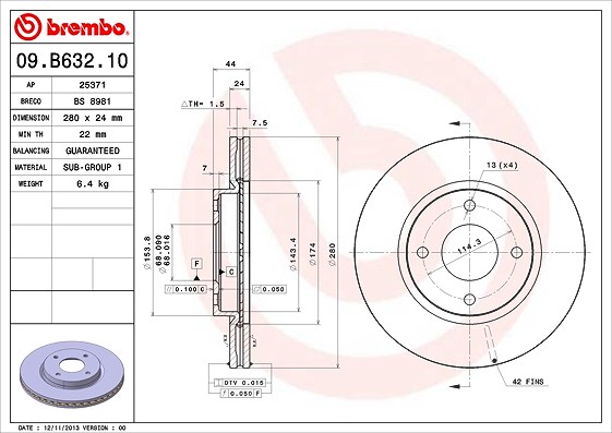 Brembo Bremsscheibe [Hersteller-Nr. 09.B632.10] für Nissan