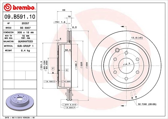 Brembo Bremsscheibe [Hersteller-Nr. 09.B591.10] für Nissan