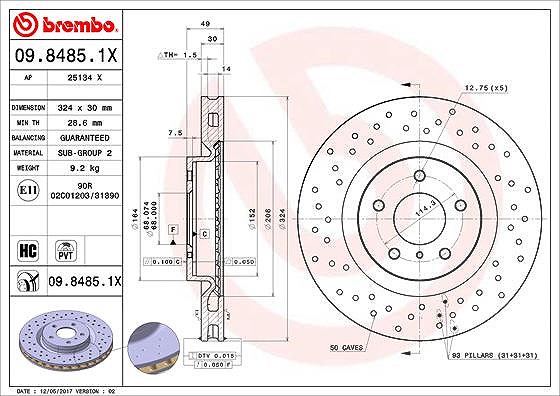 Brembo 1x Bremsscheibe [Hersteller-Nr. 09.8485.1X] für Nissan