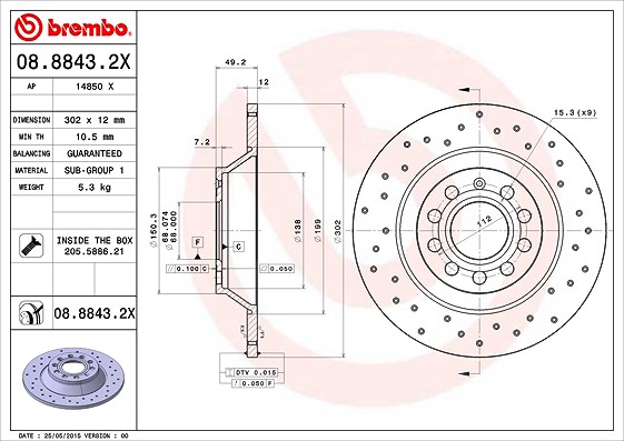 Brembo Bremsscheibe [Hersteller-Nr. 08.8843.2X] für Audi