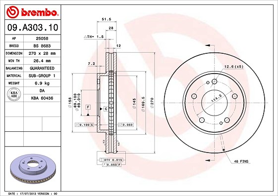 Brembo Bremsscheibe [Hersteller-Nr. 09.A303.10] für Mitsubishi