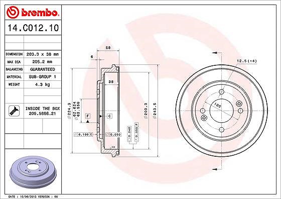 Brembo 1x Bremstrommel [Hersteller-Nr. 14.C012.10] für Hyundai