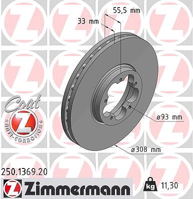 Zimmermann Bremsscheibe Vorderachse Belüftet [Hersteller-Nr. 250.1369.20] für Ford