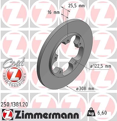 Zimmermann Bremsscheibe Hinterachse Voll [Hersteller-Nr. 250.1381.20] für Ford