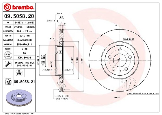 Brembo Bremsscheibe [Hersteller-Nr. 09.5058.21] für Alfa Romeo