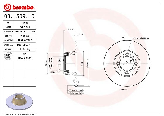 Brembo Bremsscheibe [Hersteller-Nr. 08.1509.10] für Mg, Austin-healey