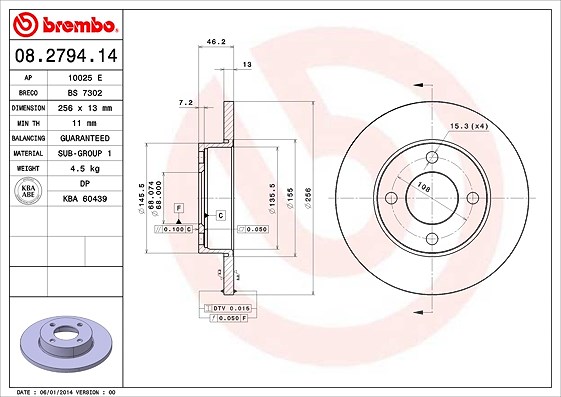Brembo Bremsscheibe [Hersteller-Nr. 08.2794.14] für Audi