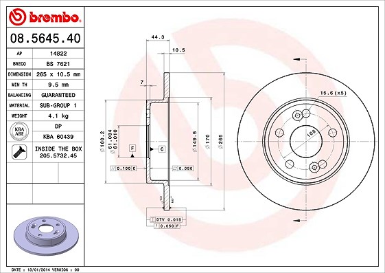 Brembo Bremsscheibe [Hersteller-Nr. 08.5645.40] für Renault