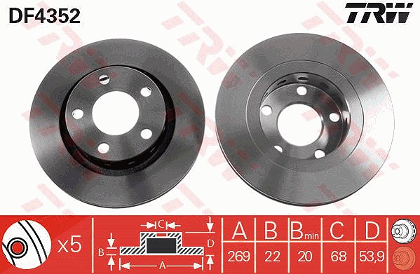 Trw 1x Bremsscheibe [Hersteller-Nr. DF4352] für VW, Audi