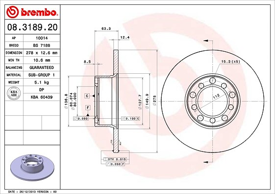 Brembo Bremsscheibe [Hersteller-Nr. 08.3189.20] für Mercedes-Benz