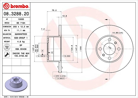 Brembo Bremsscheibe [Hersteller-Nr. 08.3288.20] für BMW