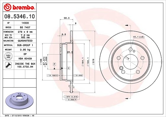 Brembo Bremsscheibe Hinterachse Voll [Hersteller-Nr. 08.5346.10] für Mercedes-Benz