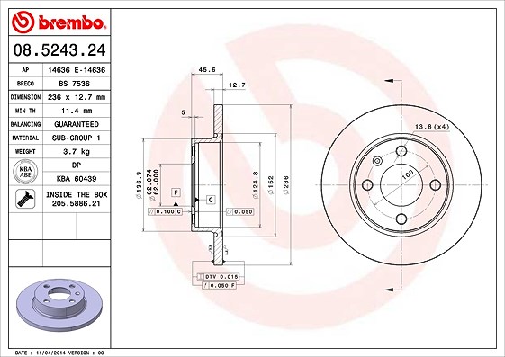 Brembo Bremsscheibe [Hersteller-Nr. 08.5243.24] für VW, Skoda