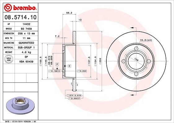 Brembo Bremsscheibe [Hersteller-Nr. 08.5714.10] für Audi