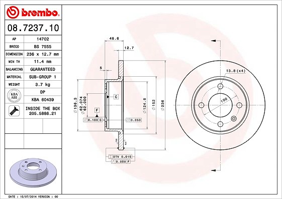 Brembo Bremsscheibe [Hersteller-Nr. 08.7237.10] für Skoda