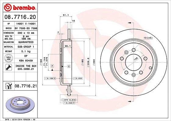 Brembo Bremsscheibe [Hersteller-Nr. 08.7716.21] für Peugeot