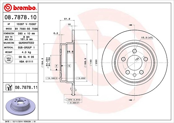 Brembo Bremsscheibe [Hersteller-Nr. 08.7878.11] für Mg, Rover, Kia