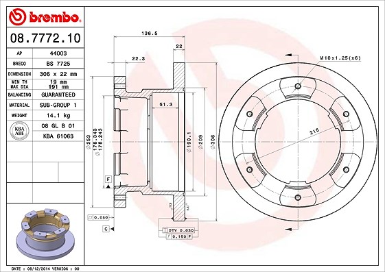 Brembo 1x Bremsscheibe [Hersteller-Nr. 08.7772.10] für Iveco