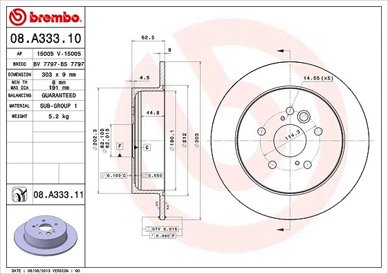 Brembo Bremsscheibe [Hersteller-Nr. 08.A333.11] für Chery, Toyota