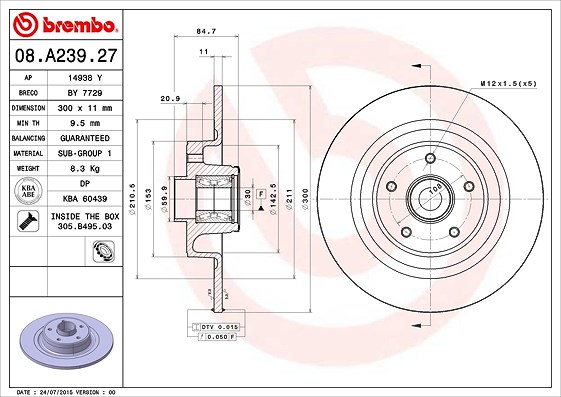 Brembo 1x Bremsscheibe [Hersteller-Nr. 08.A239.27] für Renault