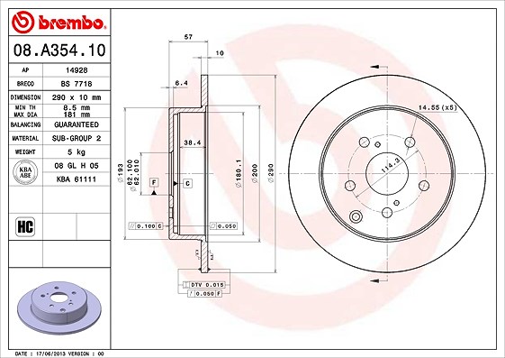 Brembo Bremsscheibe [Hersteller-Nr. 08.A354.10] für Toyota