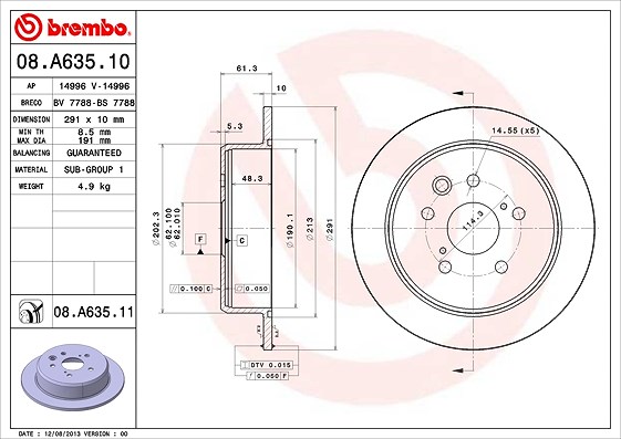 Brembo Bremsscheibe [Hersteller-Nr. 08.A635.11] für Toyota, Lexus