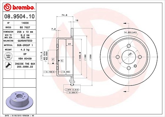 Brembo Bremsscheibe [Hersteller-Nr. 08.9504.10] für BMW