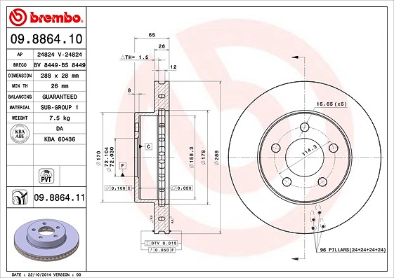Brembo Bremsscheibe [Hersteller-Nr. 09.8864.11] für Jeep