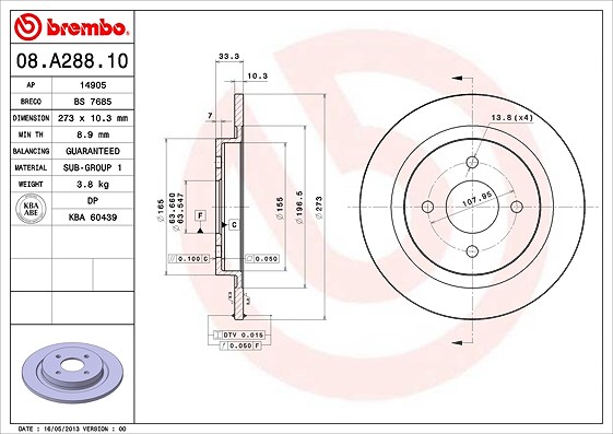Brembo Bremsscheibe [Hersteller-Nr. 08.A288.10] für Ford, Panther