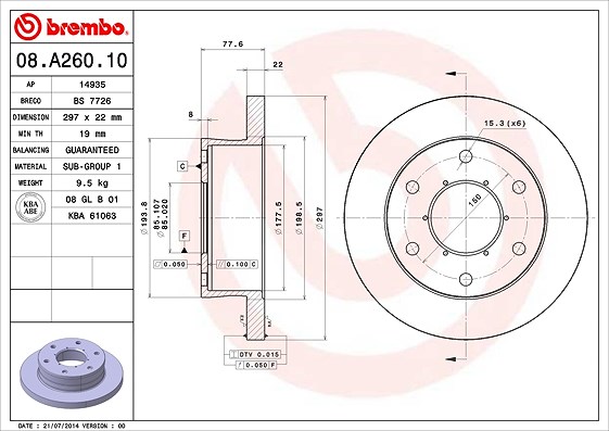 Brembo 1x Bremsscheibe [Hersteller-Nr. 08.A260.10] für Iveco