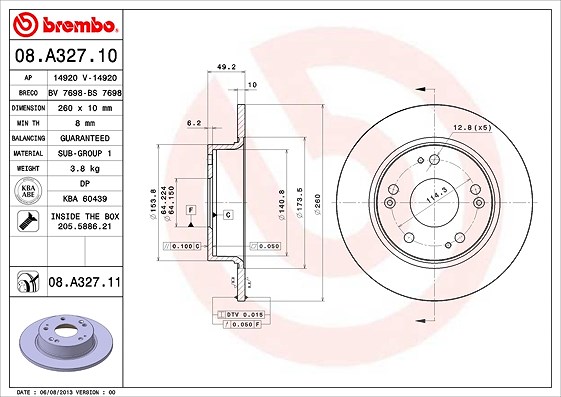 Brembo Bremsscheibe [Hersteller-Nr. 08.A327.11] für Honda