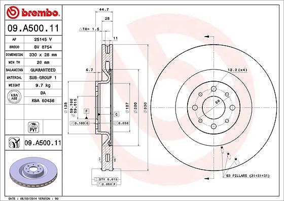 Brembo Bremsscheibe [Hersteller-Nr. 09.A500.11] für Lancia