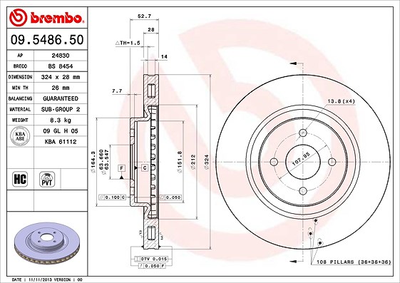 Brembo Bremsscheibe [Hersteller-Nr. 09.5486.50] für Ford