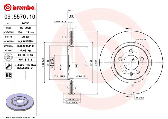 Brembo Bremsscheibe [Hersteller-Nr. 09.5570.10] für VW, Seat