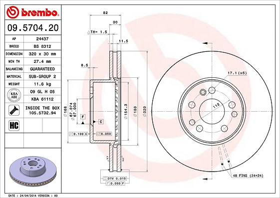 Brembo Bremsscheibe [Hersteller-Nr. 09.5704.20] für Mercedes-Benz