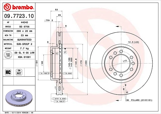 Brembo Bremsscheibe [Hersteller-Nr. 09.7723.10] für Iveco