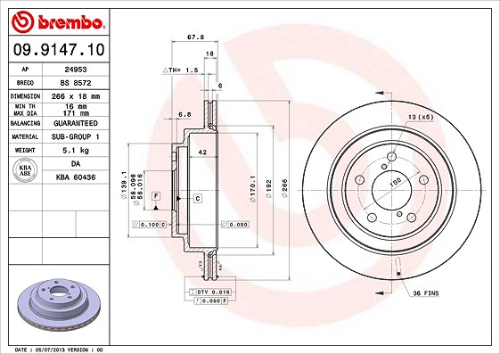 Brembo Bremsscheibe [Hersteller-Nr. 09.9147.10] für Subaru