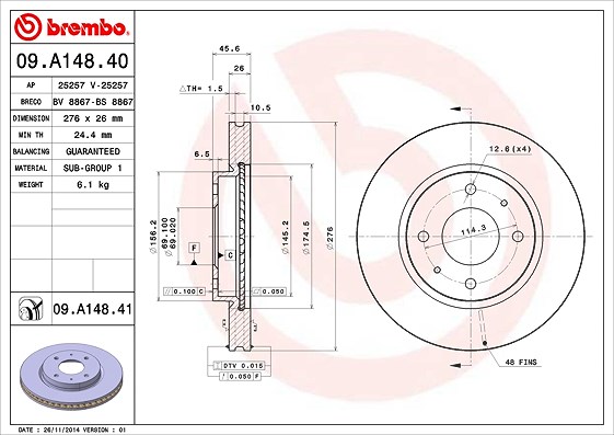 Brembo Bremsscheibe [Hersteller-Nr. 09.A148.41] für Mitsubishi