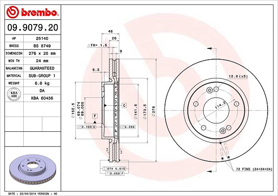 Brembo Bremsscheibe [Hersteller-Nr. 09.9079.20] für Hyundai