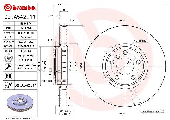 Brembo 1x Bremsscheibe [Hersteller-Nr. 09.A542.11] für BMW
