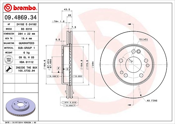 Brembo Bremsscheibe [Hersteller-Nr. 09.4869.34] für Mercedes-Benz