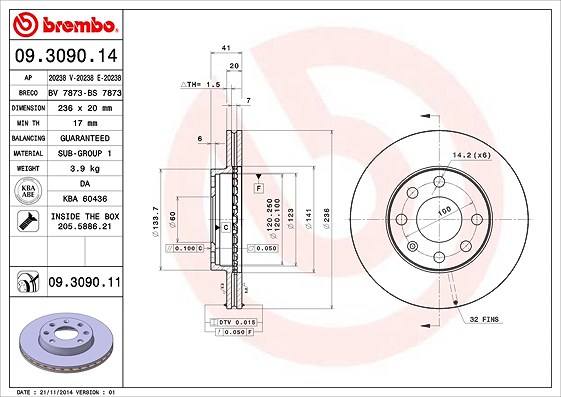 Brembo Bremsscheibe [Hersteller-Nr. 09.3090.11] für Daewoo, Chevrolet
