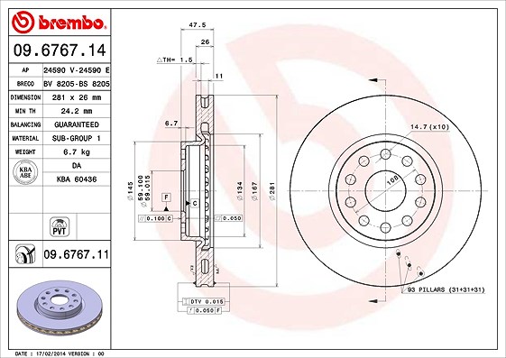 Brembo Bremsscheibe [Hersteller-Nr. 09.6767.11] für Lancia, Alfa Romeo