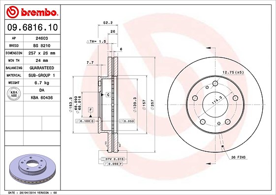 Brembo Bremsscheibe [Hersteller-Nr. 09.6816.10] für Nissan