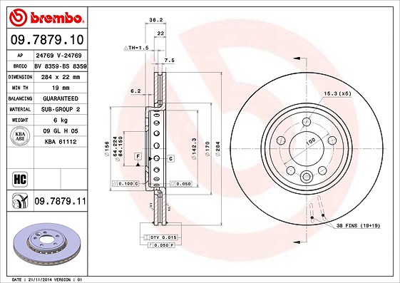 Brembo Bremsscheibe [Hersteller-Nr. 09.7879.11] für Rover, Mg