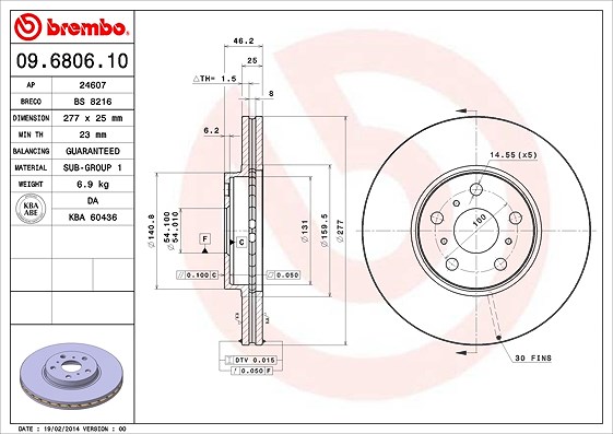 Brembo Bremsscheibe [Hersteller-Nr. 09.6806.10] für Toyota