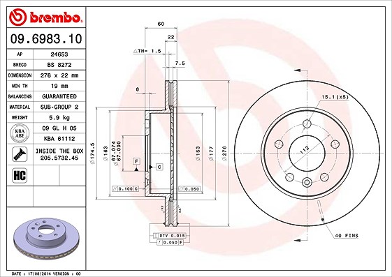 Brembo Bremsscheibe [Hersteller-Nr. 09.6983.10] für Mercedes-Benz