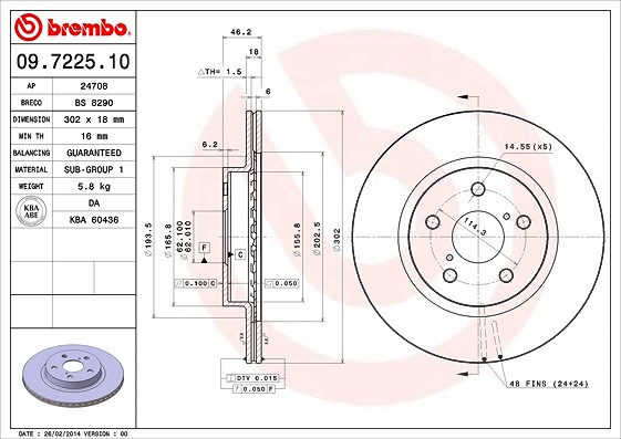 Brembo Bremsscheibe [Hersteller-Nr. 09.7225.10] für Toyota