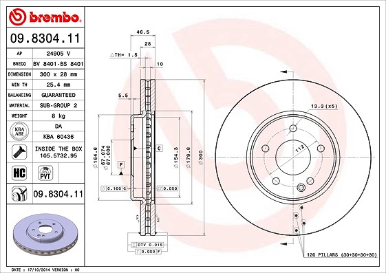 Brembo Bremsscheibe [Hersteller-Nr. 09.8304.11] für Chrysler, Mercedes-Benz